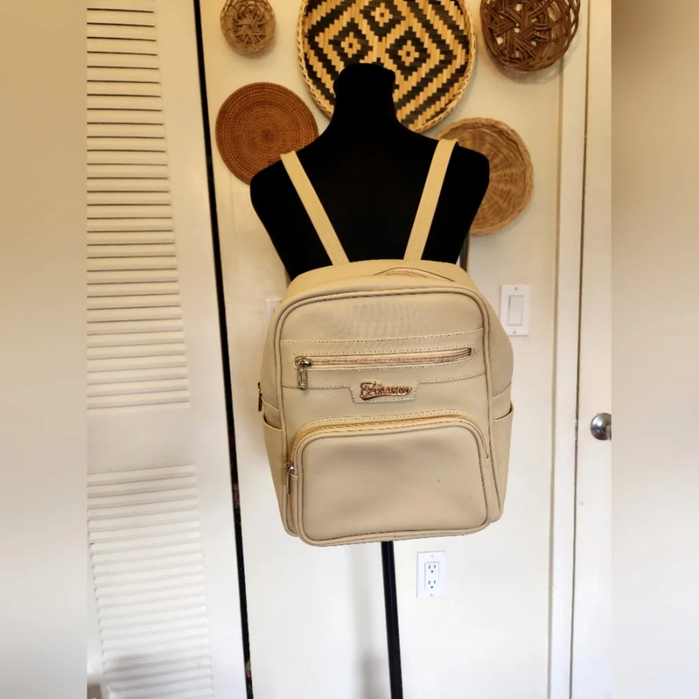 Cream Backpack with Gold Accents - Picture 3 of 9
